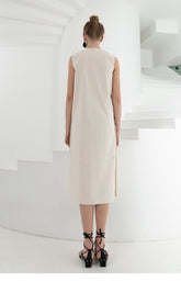 Sleeveless Linen Midi Dress With Side Button Details And Relaxed Fit For Minimalist Summer Style